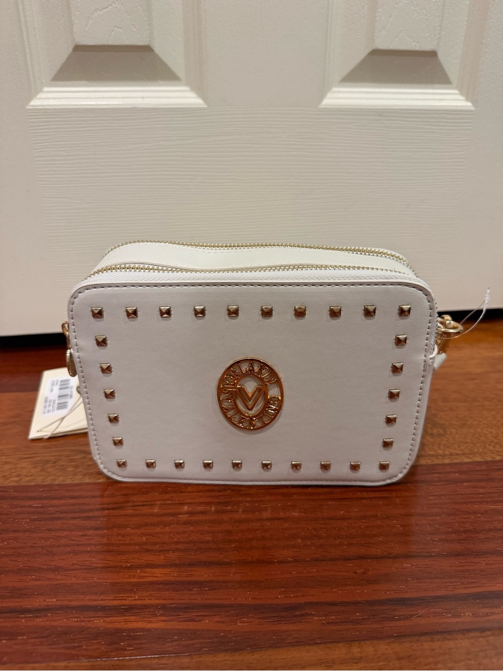 Valentino Orlandi White Crossbody Bag with Gold Studs